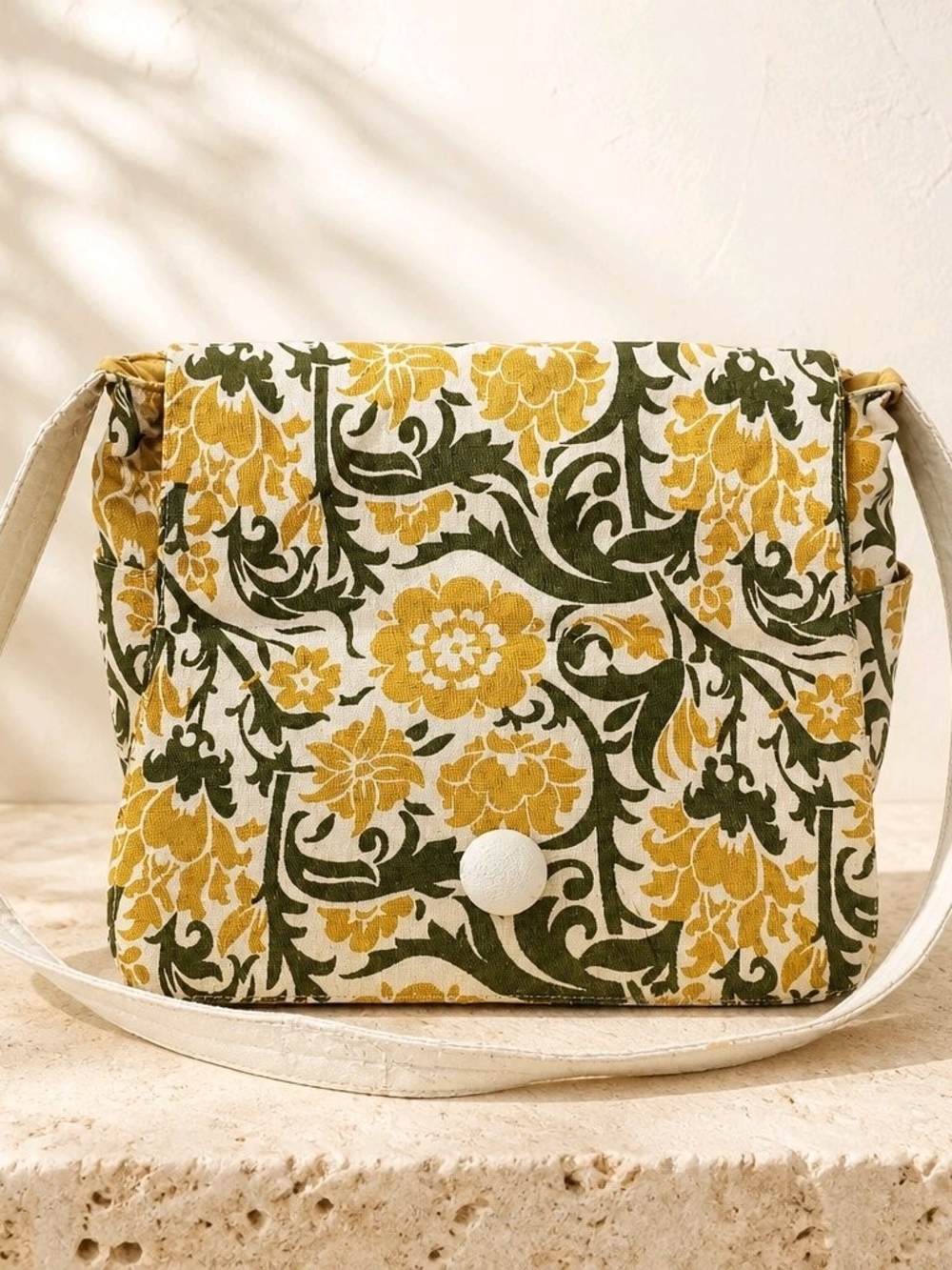 Soapbox Canvas Diaper Bag Messenger Tote Yellow Green Floral Damask